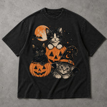 SF_COLOR=black; SF_ITEM=adult-t-shirt; SF_ROLE=main; Cute Cats Pumpkins T-Shirt Vintage Spooky Witch Hat Halloween Tee - Black Adult T-Shirt product image