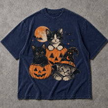 SF_COLOR=black|navy; SF_ITEM=adult-t-shirt; SF_ROLE=main; Cute Cats Pumpkins T-Shirt Vintage Spooky Witch Hat Halloween Tee - Black, Navy Adult T-Shirt product image
