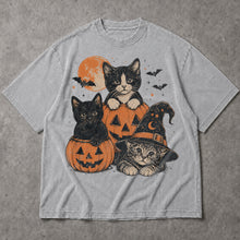 SF_COLOR=black|sport-grey; SF_ITEM=adult-t-shirt; SF_ROLE=main; Cute Cats Pumpkins T-Shirt Vintage Spooky Witch Hat Halloween Tee - Black, Sport Grey Adult T-Shirt product image