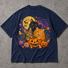 SF_COLOR=navy; SF_ITEM=adult-t-shirt; SF_ROLE=main; Cute Halloween Kittens Pumpkins T-Shirt Spooky Night Stars Candy Corn Tee - Navy Adult T-Shirt product image