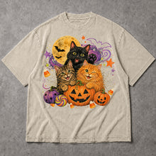 SF_COLOR=sand; SF_ITEM=adult-t-shirt; SF_ROLE=main; Cute Halloween Kittens Pumpkins T-Shirt Spooky Night Stars Candy Corn Tee - Sand Adult T-Shirt product image