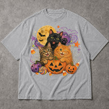 SF_COLOR=sport-grey; SF_ITEM=adult-t-shirt; SF_ROLE=main; Cute Halloween Kittens Pumpkins T-Shirt Spooky Night Stars Candy Corn Tee - Sport Grey Adult T-Shirt product image