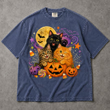 SF_COLOR=sport-grey|denim; SF_ITEM=adult-t-shirt; SF_ROLE=main; Cute Halloween Kittens Pumpkins T-Shirt Spooky Night Stars Candy Corn Tee - Sport Grey, Denim Adult T-Shirt product image