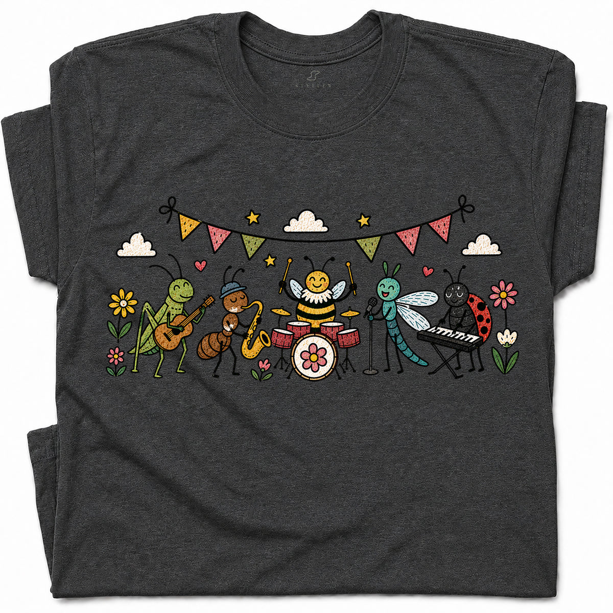 SF_COLOR=dark-heather; SF_ITEM=adult-t-shirt; SF_ROLE=gallery; Cute Insect Band Playing Music Animals T-Shirt Funny Bug Musician Nature Tee - Dark Heather Adult T-Shirt product image