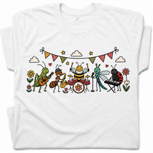 SF_COLOR=white; SF_ITEM=adult-t-shirt; SF_ROLE=gallery; Cute Insect Band Playing Music Animals T-Shirt Funny Bug Musician Nature Tee - White Adult T-Shirt product image