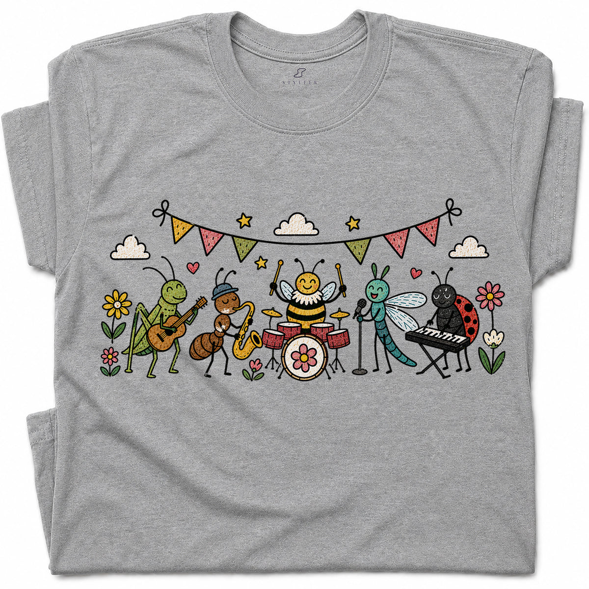 SF_COLOR=sport-grey; SF_ITEM=adult-t-shirt; SF_ROLE=gallery; Cute Insect Band Playing Music Animals T-Shirt Funny Bug Musician Nature Tee - Sport Grey Adult T-Shirt product image