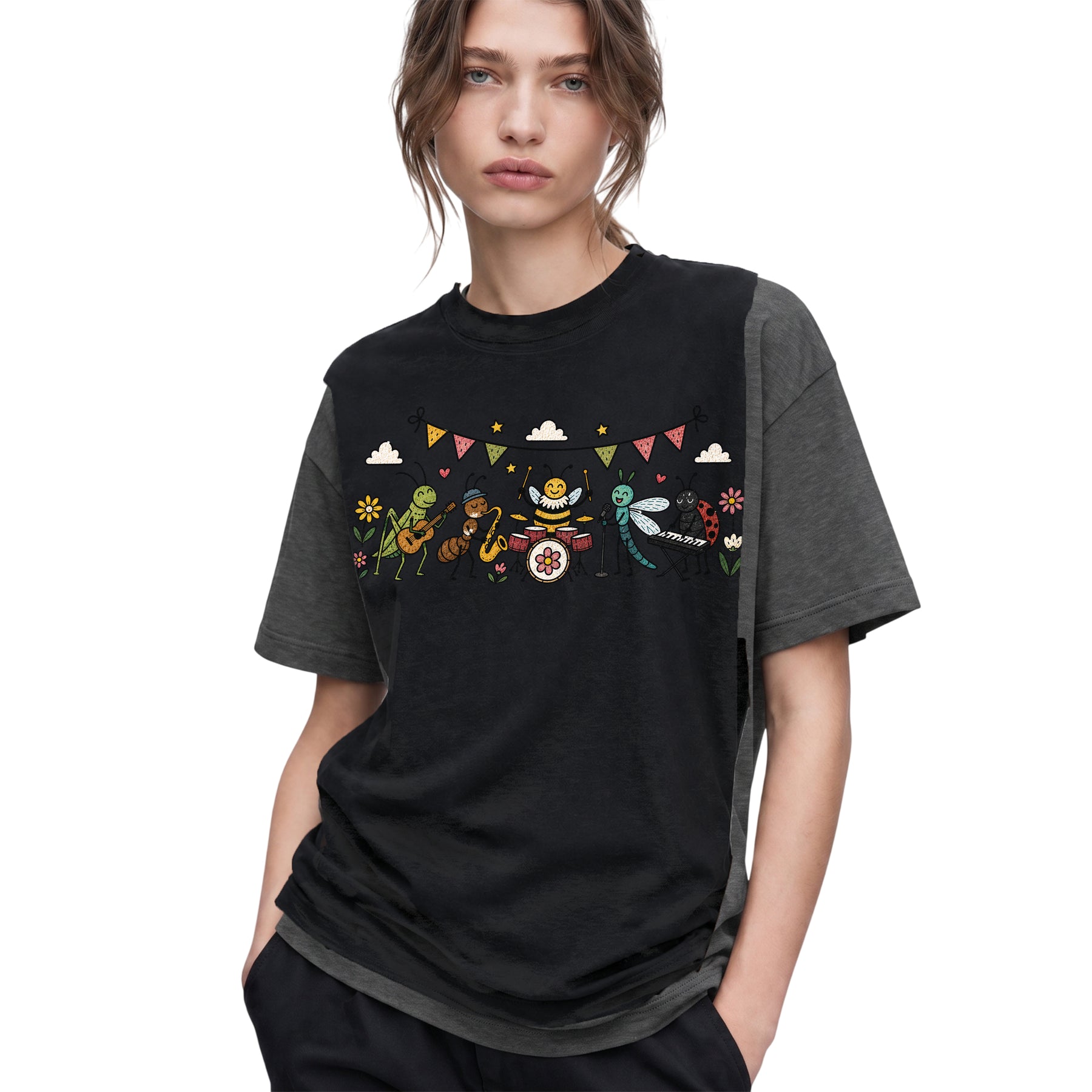 SF_COLOR=dark-heather; SF_ITEM=adult-t-shirt; SF_ROLE=gallery; Cute Insect Band Playing Music Animals T-Shirt Funny Bug Musician Nature Tee - Dark Heather Adult T-Shirt product image