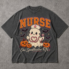 SF_COLOR=dark-heather; SF_ITEM=adult-t-shirt; SF_ROLE=main; Cute Spooktacular Nurse RN T-Shirt Ghost Stethoscope Pumpkins Halloween Tee - Dark Heather Adult T-Shirt product image