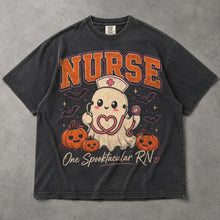SF_COLOR=graphite; SF_ITEM=adult-t-shirt; SF_ROLE=main; Cute Spooktacular Nurse RN T-Shirt Ghost Stethoscope Pumpkins Halloween Tee - Graphite Adult T-Shirt product image