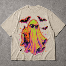 SF_COLOR=sand; SF_ITEM=adult-t-shirt; SF_ROLE=main; Cute Spooky Ghost Iced Coffee T-Shirt Sunglasses Halloween Autumn Vibes Tee - Sand Adult T-Shirt product image
