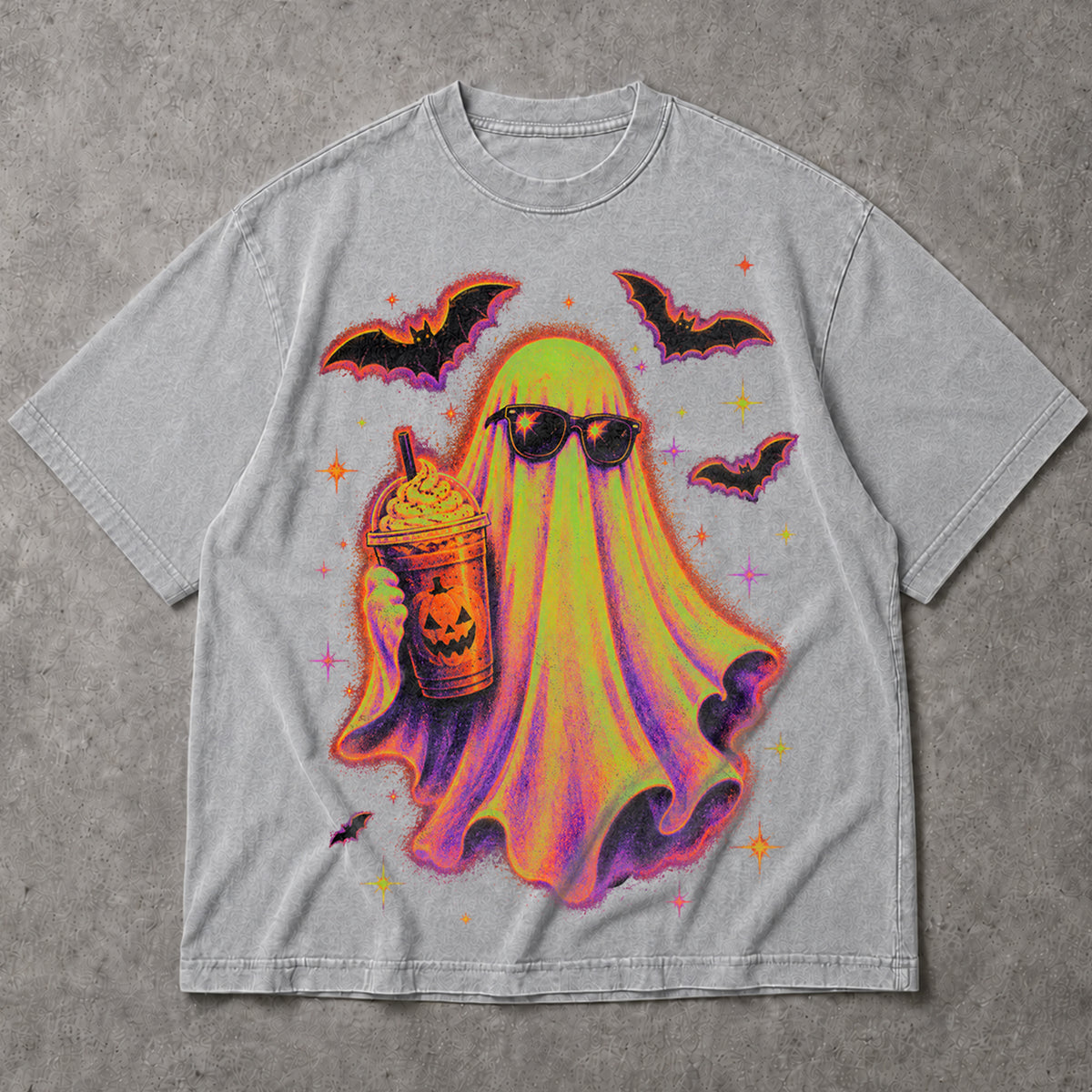 SF_COLOR=sport-grey; SF_ITEM=adult-t-shirt; SF_ROLE=main; Cute Spooky Ghost Iced Coffee T-Shirt Sunglasses Halloween Autumn Vibes Tee - Sport Grey Adult T-Shirt product image