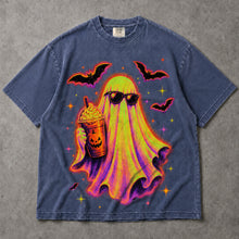 SF_COLOR=sport-grey|denim; SF_ITEM=adult-t-shirt; SF_ROLE=main; Cute Spooky Ghost Iced Coffee T-Shirt Sunglasses Halloween Autumn Vibes Tee - Sport Grey, Denim Adult T-Shirt product image