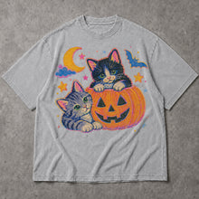 SF_COLOR=sport-grey; SF_ITEM=adult-t-shirt; SF_ROLE=main; Cute Spooky Halloween Kittens T-Shirt Carved Jack O Lantern Pumpkins Tee - Sport Grey Adult T-Shirt product image
