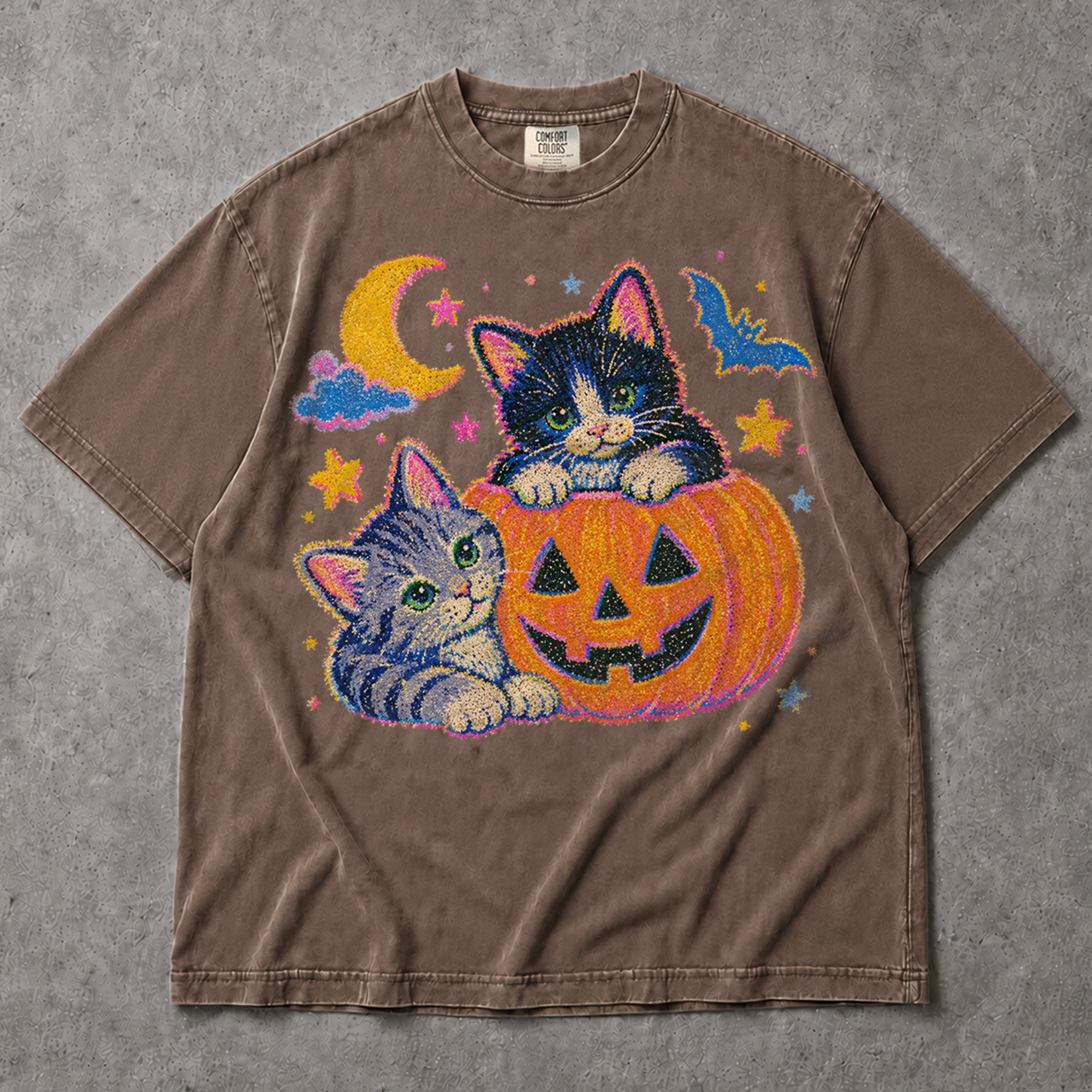 SF_COLOR=sport-grey|espresso; SF_ITEM=adult-t-shirt; SF_ROLE=main; Cute Spooky Halloween Kittens T-Shirt Carved Jack O Lantern Pumpkins Tee - Sport Grey, Espresso Adult T-Shirt product image