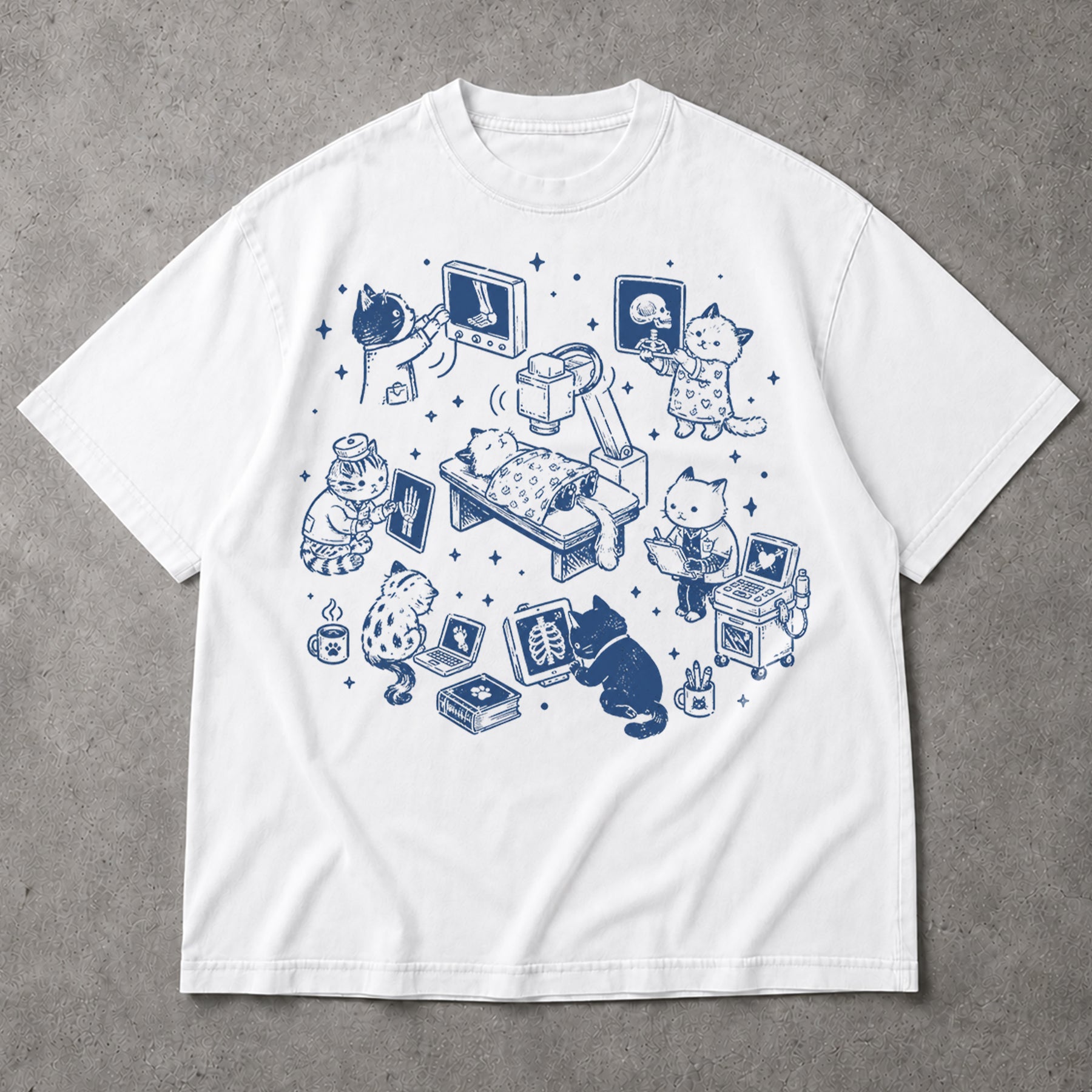 SF_COLOR=white; SF_ITEM=adult-t-shirt; SF_ROLE=main; Cute Veterinary Cats X-Ray Tech T-Shirt Radiology Medical Animal Hospital Tee - White Adult T-Shirt product image