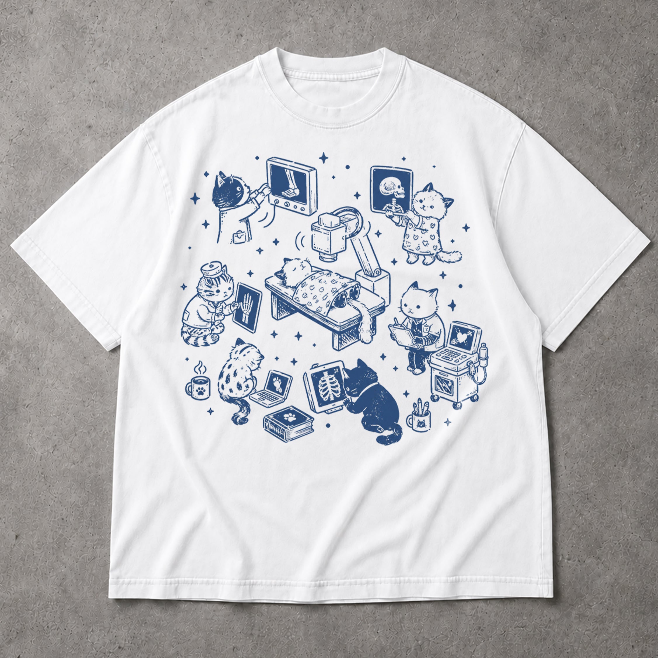SF_COLOR=white; SF_ITEM=adult-t-shirt; SF_ROLE=main; Cute Veterinary Cats X-Ray Tech T-Shirt Radiology Medical Animal Hospital Tee - White Adult T-Shirt product image