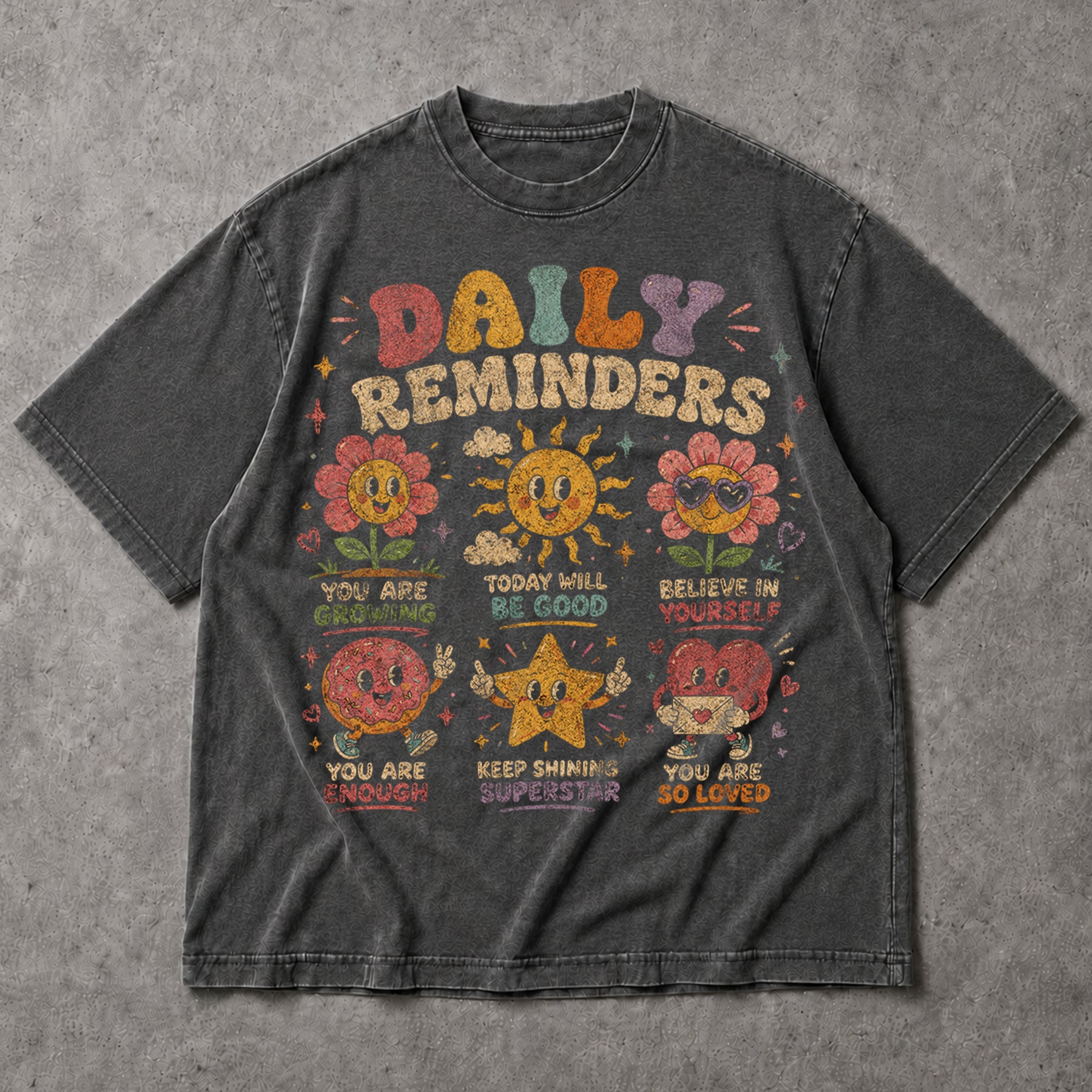 SF_COLOR=dark-heather; SF_ITEM=adult-t-shirt; SF_ROLE=main; Daily Reminderstal Health T-Shirt Vintage Floral Positivity Affirmation Tee - Dark Heather Adult T-Shirt product image