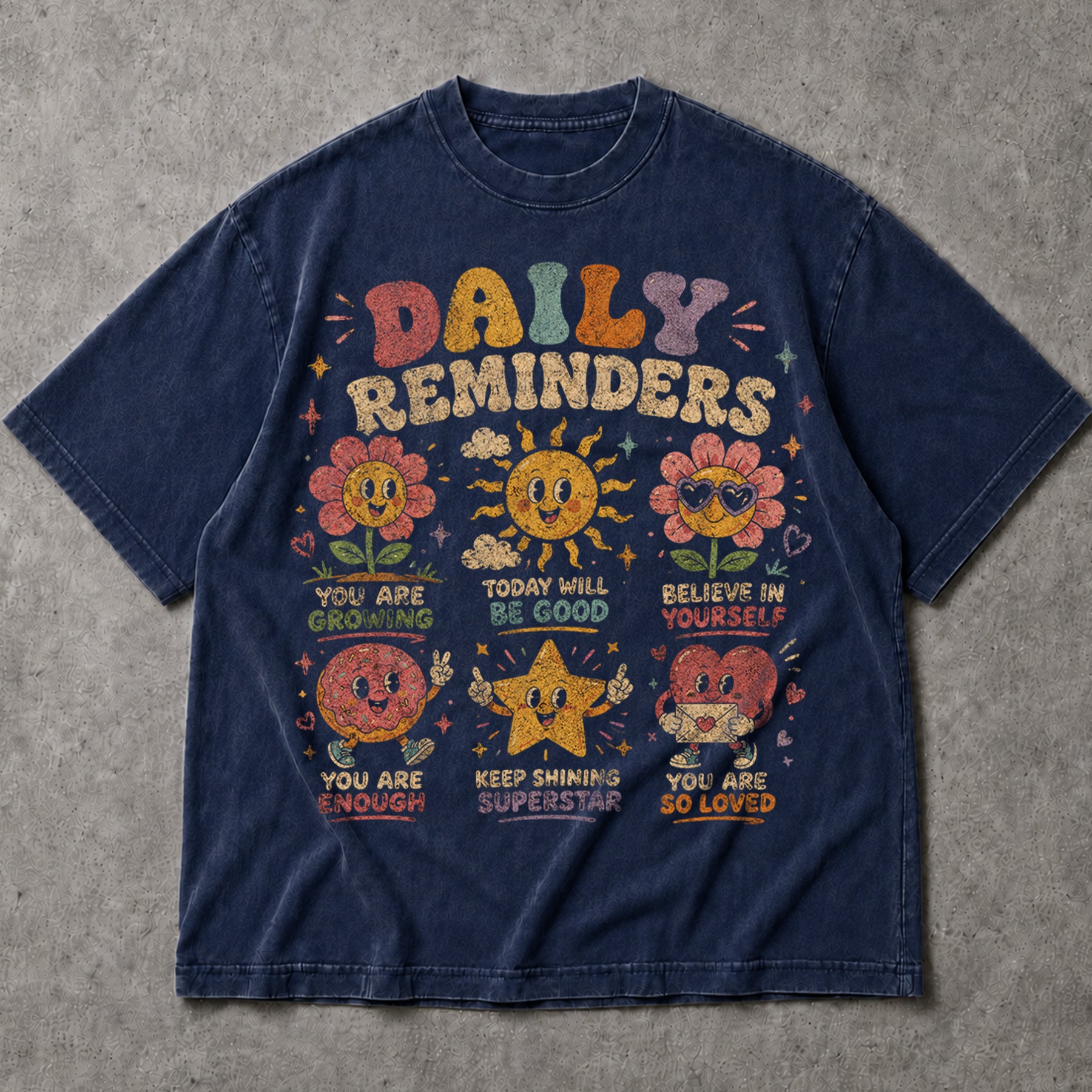 SF_COLOR=navy; SF_ITEM=adult-t-shirt; SF_ROLE=main; Daily Reminderstal Health T-Shirt Vintage Floral Positivity Affirmation Tee - Navy Adult T-Shirt product image