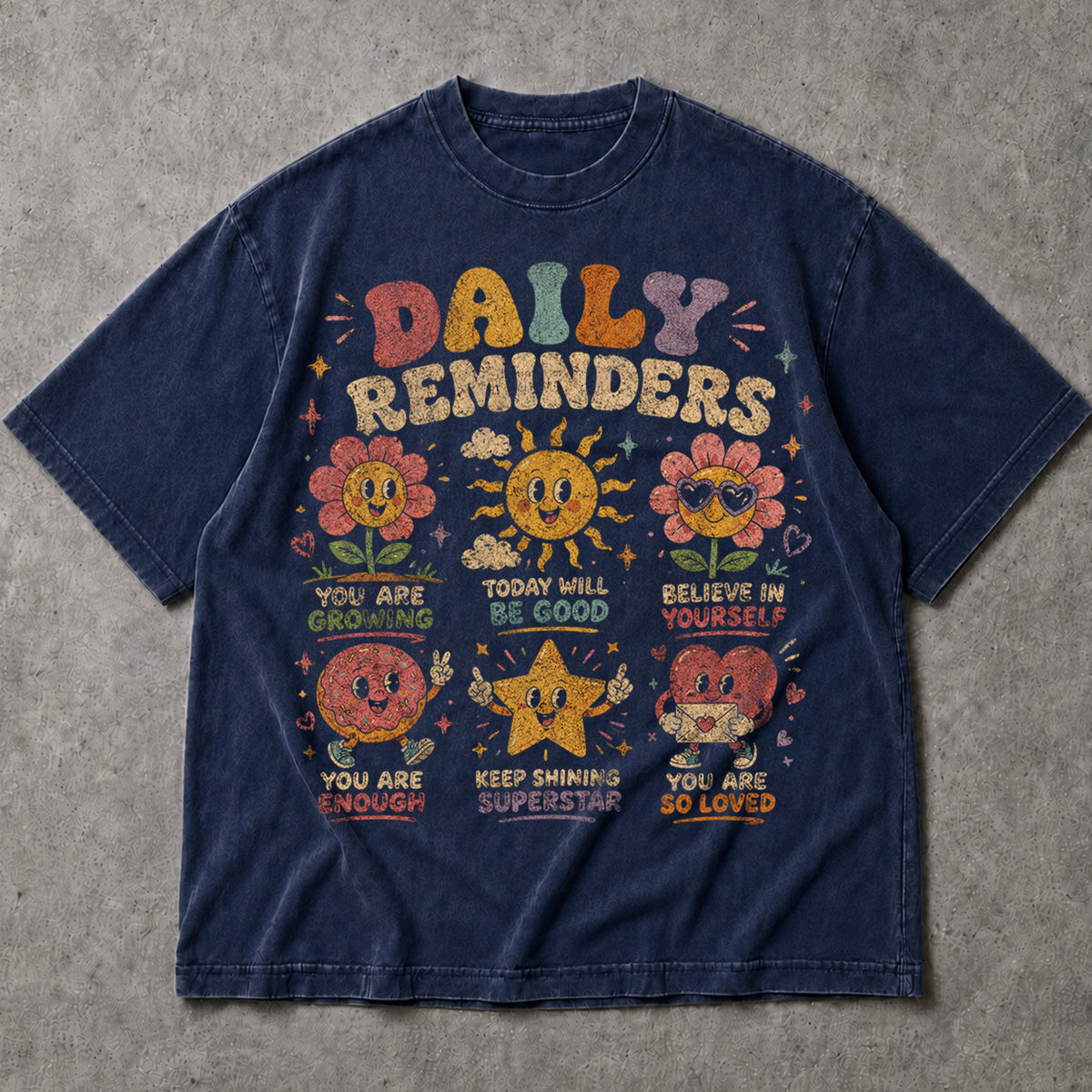 SF_COLOR=navy; SF_ITEM=adult-t-shirt; SF_ROLE=main; Daily Reminderstal Health T-Shirt Vintage Floral Positivity Affirmation Tee - Navy Adult T-Shirt product image