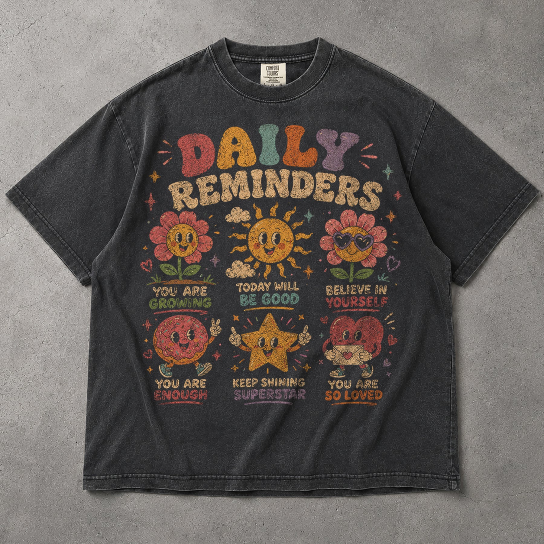 SF_COLOR=graphite; SF_ITEM=adult-t-shirt; SF_ROLE=main; Daily Reminderstal Health T-Shirt Vintage Floral Positivity Affirmation Tee - Graphite Adult T-Shirt product image
