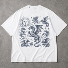 SF_COLOR=white; SF_ITEM=adult-t-shirt; SF_ROLE=main; Dark Fantasy Dragons Sun Moon T-Shirt Gothic Medieval Creature Illustration Tee - White Adult T-Shirt product image