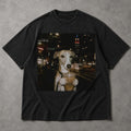 SF_COLOR=black; SF_ITEM=adult-t-shirt; SF_ROLE=main; Dog Drinking Iced Coffee Nyc T-Shirt Empire State Building New York City Apparel - Black Adult T-Shirt product image