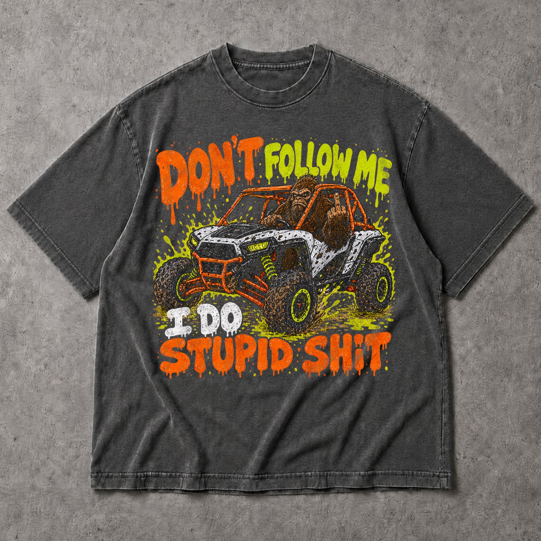 SF_COLOR=dark-heather; SF_ITEM=adult-t-shirt; SF_ROLE=main; Dont Follow Me I Do Stupid Shit T-Shirt Bigfoot Off Road Buggy Racing Tee - Dark Heather Adult T-Shirt product image