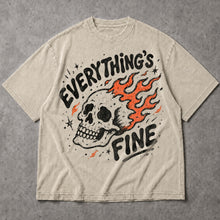 SF_COLOR=sand; SF_ITEM=adult-t-shirt; SF_ROLE=main; Everythings Fine Burning Skull T-Shirt Funny Sarcastic Goth Dark Humor Tee - Sand Adult T-Shirt product image