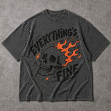 SF_COLOR=dark-heather; SF_ITEM=adult-t-shirt; SF_ROLE=main; Everythings Fine Burning Skull T-Shirt Funny Sarcastic Goth Dark Humor Tee - Dark Heather Adult T-Shirt product image