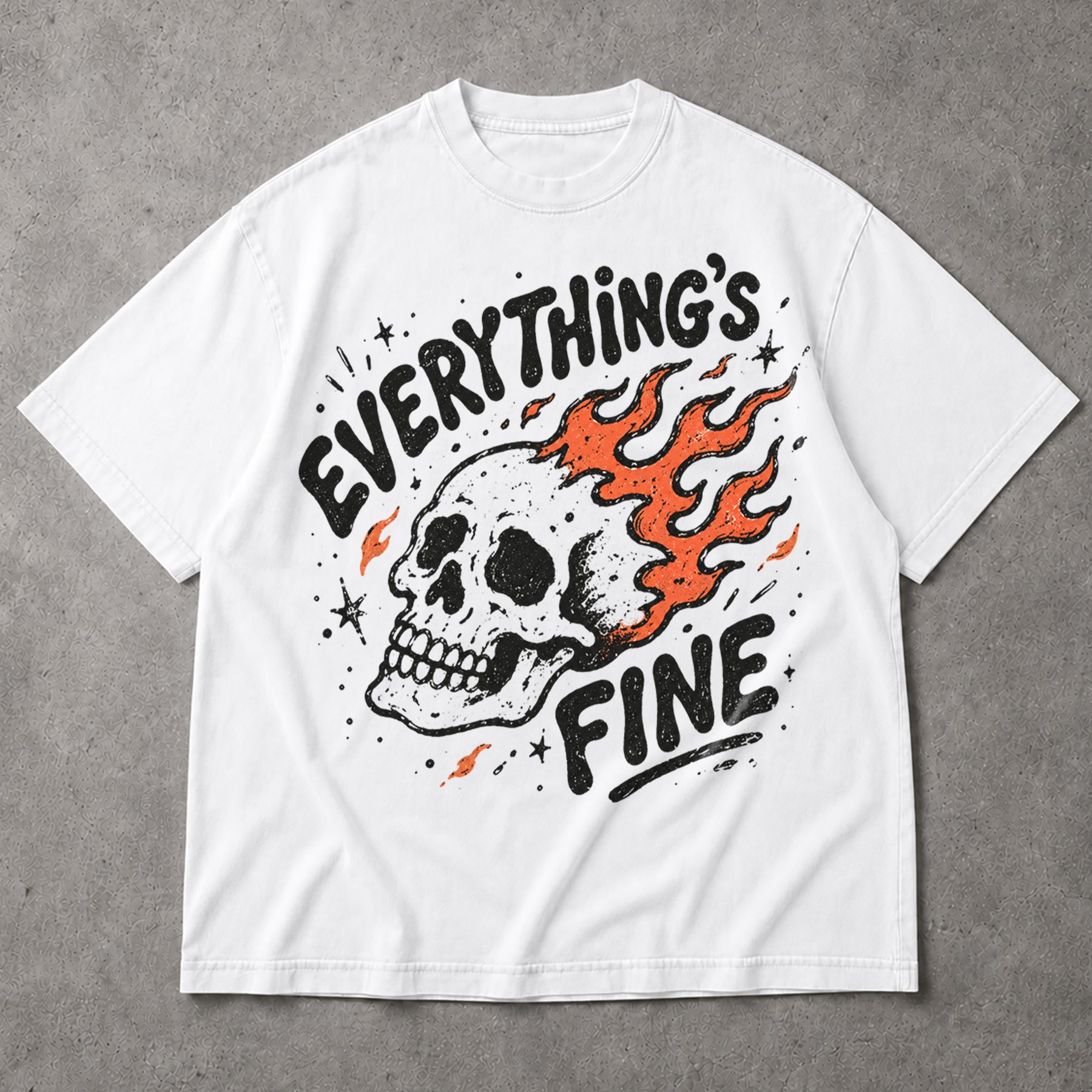 SF_COLOR=white; SF_ITEM=adult-t-shirt; SF_ROLE=main; Everythings Fine Burning Skull T-Shirt Funny Sarcastic Goth Dark Humor Tee - White Adult T-Shirt product image
