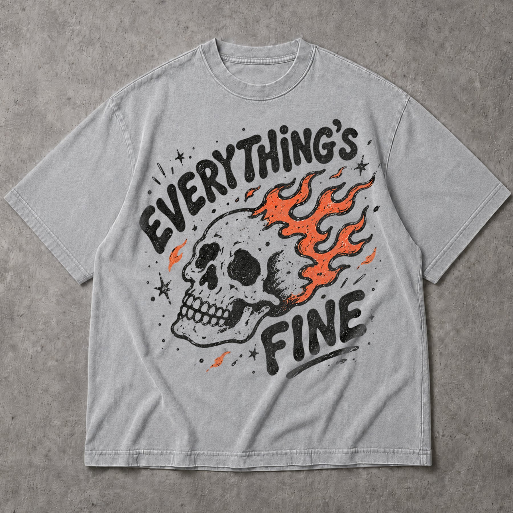 SF_COLOR=sport-grey; SF_ITEM=adult-t-shirt; SF_ROLE=main; Everythings Fine Burning Skull T-Shirt Funny Sarcastic Goth Dark Humor Tee - Sport Grey Adult T-Shirt product image