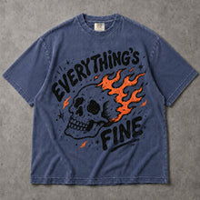 SF_COLOR=sport-grey|denim; SF_ITEM=adult-t-shirt; SF_ROLE=main; Everythings Fine Burning Skull T-Shirt Funny Sarcastic Goth Dark Humor Tee - Sport Grey, Denim Adult T-Shirt product image