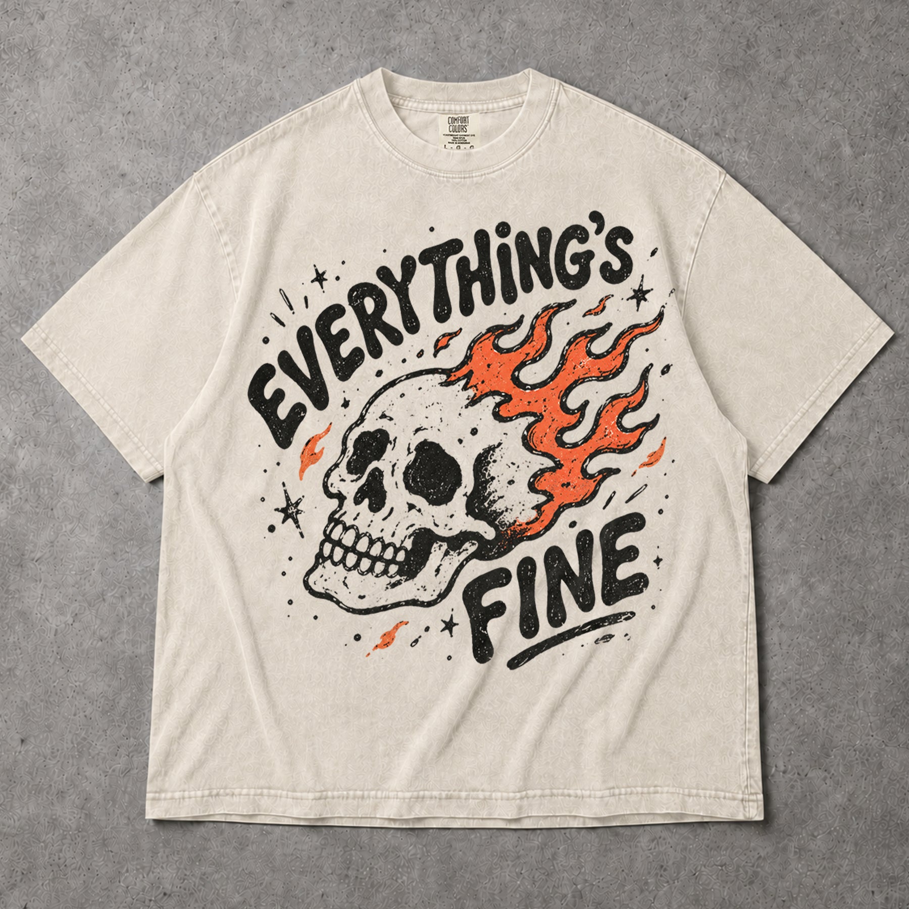 SF_COLOR=ivory; SF_ITEM=adult-t-shirt; SF_ROLE=gallery; Everythings Fine Burning Skull T-Shirt Funny Sarcastic Goth Dark Humor Tee - Ivory Adult T-Shirt product image