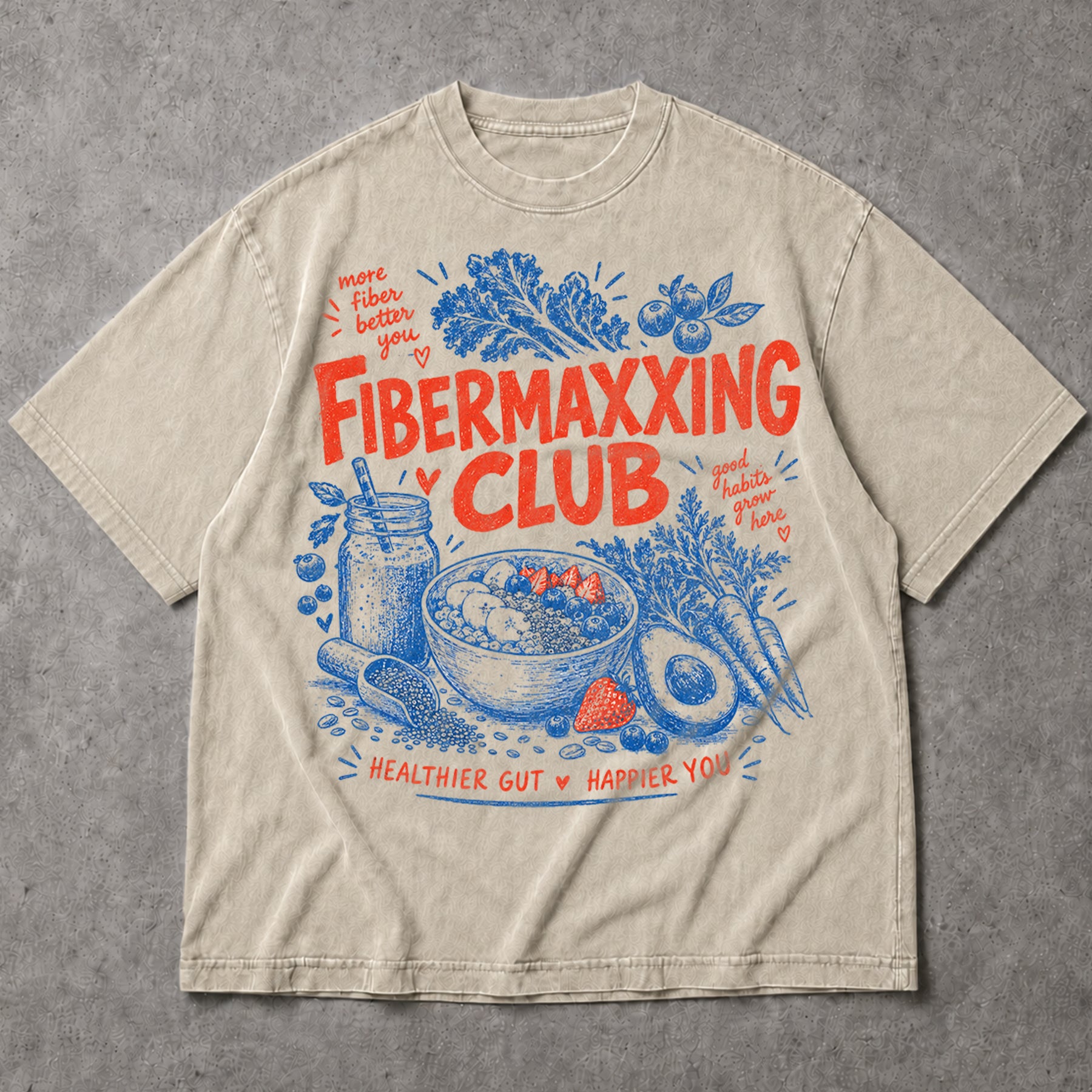 SF_COLOR=sand; SF_ITEM=adult-t-shirt; SF_ROLE=main; Fibermaxxing Club T-Shirt Healthier Gut Happier You Funny Diet Nutrition Tee - Sand Adult T-Shirt product image