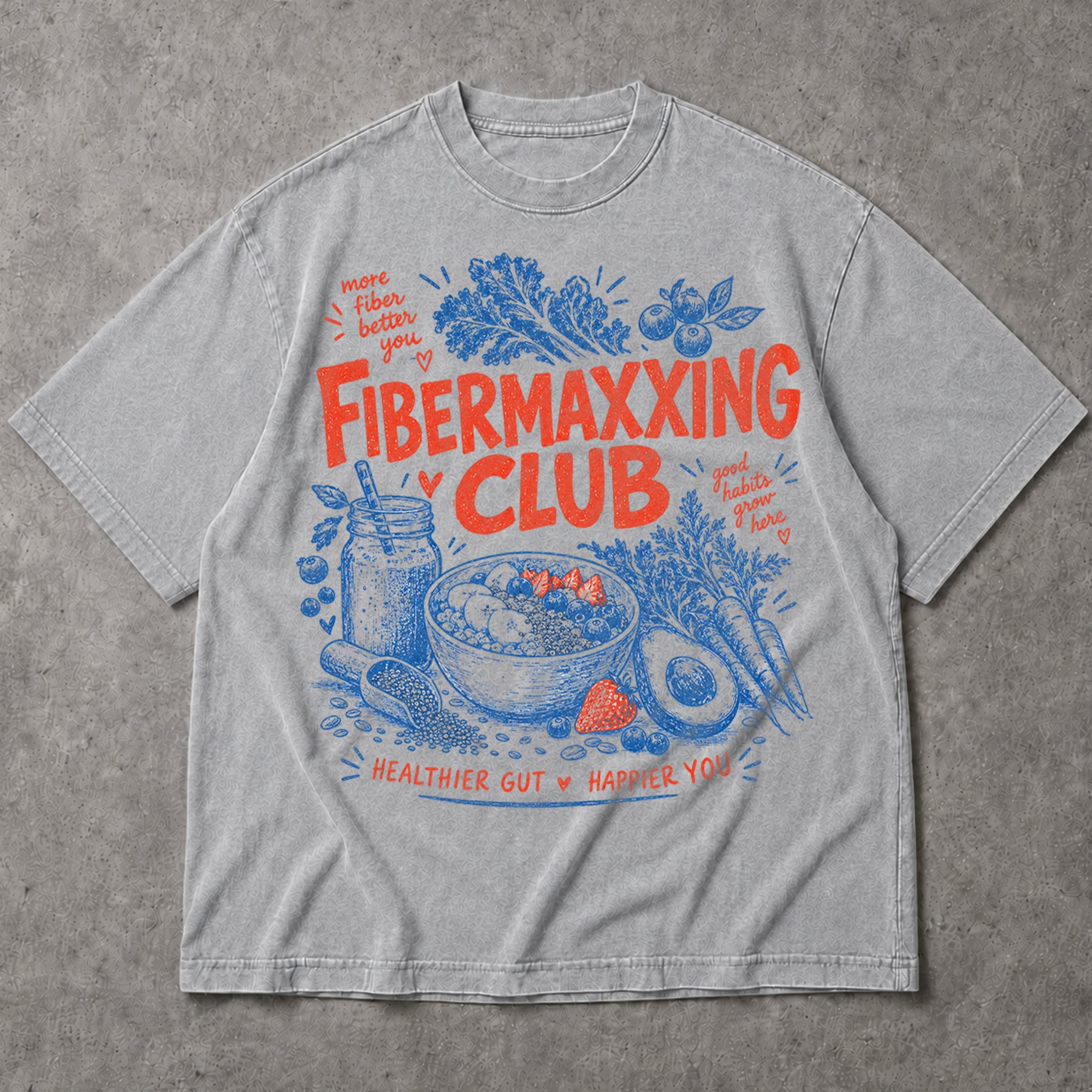 SF_COLOR=sport-grey; SF_ITEM=adult-t-shirt; SF_ROLE=main; Fibermaxxing Club T-Shirt Healthier Gut Happier You Funny Diet Nutrition Tee - Sport Grey Adult T-Shirt product image