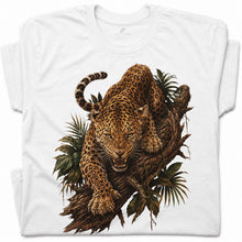 SF_COLOR=white; SF_ITEM=adult-t-shirt; SF_ROLE=gallery; Fierce Leopard Roaring On Jungle Branchss T-Shirt Wild Animal Tee - White Adult T-Shirt product image