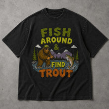 SF_COLOR=black; SF_ITEM=adult-t-shirt; SF_ROLE=main; Fish Around Find Trout T-Shirt Comic Bigfoot Fishing Sasquatch Outdoors Tee - Black Adult T-Shirt product image