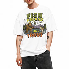 SF_COLOR=white; SF_ITEM=adult-t-shirt; SF_ROLE=gallery; Fish Around Find Trout T-Shirt Comic Bigfoot Fishing Sasquatch Outdoors Tee - White Adult T-Shirt product image