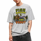 SF_COLOR=sport-grey; SF_ITEM=adult-t-shirt; SF_ROLE=gallery; Fish Around Find Trout T-Shirt Comic Bigfoot Fishing Sasquatch Outdoors Tee - Sport Grey Adult T-Shirt product image