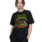 SF_COLOR=black; SF_ITEM=adult-t-shirt; SF_ROLE=gallery; Fish Around Find Trout T-Shirt Comic Bigfoot Fishing Sasquatch Outdoors Tee - Black Adult T-Shirt product image