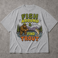 SF_COLOR=sport-grey; SF_ITEM=adult-t-shirt; SF_ROLE=main; Fish Around Find Trout T-Shirt Comic Bigfoot Fishing Sasquatch Outdoors Tee - Sport Grey Adult T-Shirt product image