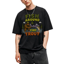 SF_COLOR=black; SF_ITEM=adult-t-shirt; SF_ROLE=gallery; Fish Around Find Trout T-Shirt Comic Bigfoot Fishing Sasquatch Outdoors Tee - Black Adult T-Shirt product image
