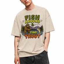 SF_COLOR=sand; SF_ITEM=adult-t-shirt; SF_ROLE=gallery; Fish Around Find Trout T-Shirt Comic Bigfoot Fishing Sasquatch Outdoors Tee - Sand Adult T-Shirt product image