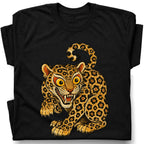 SF_COLOR=black; SF_ITEM=adult-t-shirt; SF_ROLE=gallery; Floral Leopard Snarling Pose T-Shirt Bold Jungle Cat Wildlife Tee - Black Adult T-Shirt product image