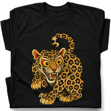 SF_COLOR=black; SF_ITEM=adult-t-shirt; SF_ROLE=gallery; Floral Leopard Snarling Pose T-Shirt Bold Jungle Cat Wildlife Tee - Black Adult T-Shirt product image