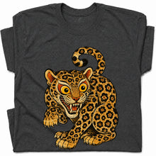 SF_COLOR=dark-heather; SF_ITEM=adult-t-shirt; SF_ROLE=gallery; Floral Leopard Snarling Pose T-Shirt Bold Jungle Cat Wildlife Tee - Dark Heather Adult T-Shirt product image