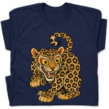 SF_COLOR=navy; SF_ITEM=adult-t-shirt; SF_ROLE=gallery; Floral Leopard Snarling Pose T-Shirt Bold Jungle Cat Wildlife Tee - Navy Adult T-Shirt product image
