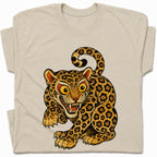 SF_COLOR=sand; SF_ITEM=adult-t-shirt; SF_ROLE=gallery; Floral Leopard Snarling Pose T-Shirt Bold Jungle Cat Wildlife Tee - Sand Adult T-Shirt product image