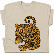 SF_COLOR=sand; SF_ITEM=adult-t-shirt; SF_ROLE=gallery; Floral Leopard Snarling Pose T-Shirt Bold Jungle Cat Wildlife Tee - Sand Adult T-Shirt product image