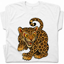 SF_COLOR=white; SF_ITEM=adult-t-shirt; SF_ROLE=gallery; Floral Leopard Snarling Pose T-Shirt Bold Jungle Cat Wildlife Tee - White Adult T-Shirt product image